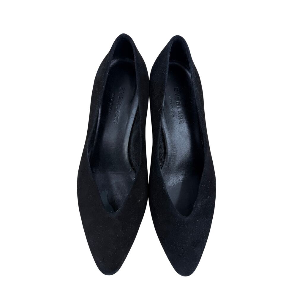 Everlane V Black Suede Pointed Toe Block Heel Pump Shoe Size 8.5 Minimalist